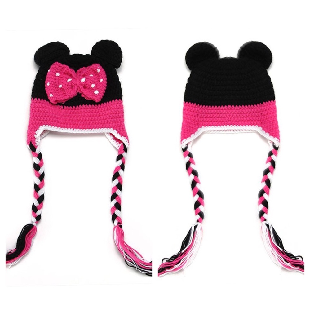 Mickey & Minnie Mouse Crochet Hats with Braided Ties - Picture 3 of 13